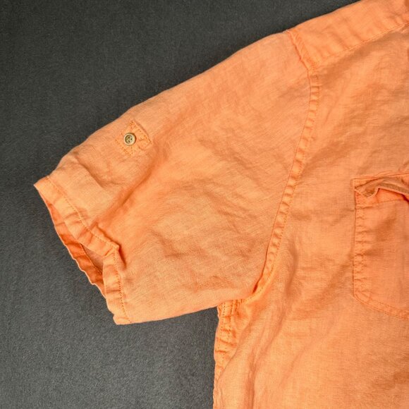 Islander Mens Large Orange Peach Short Sleeve Button Up Linen Shirt Pockets - Picture 4 of 11